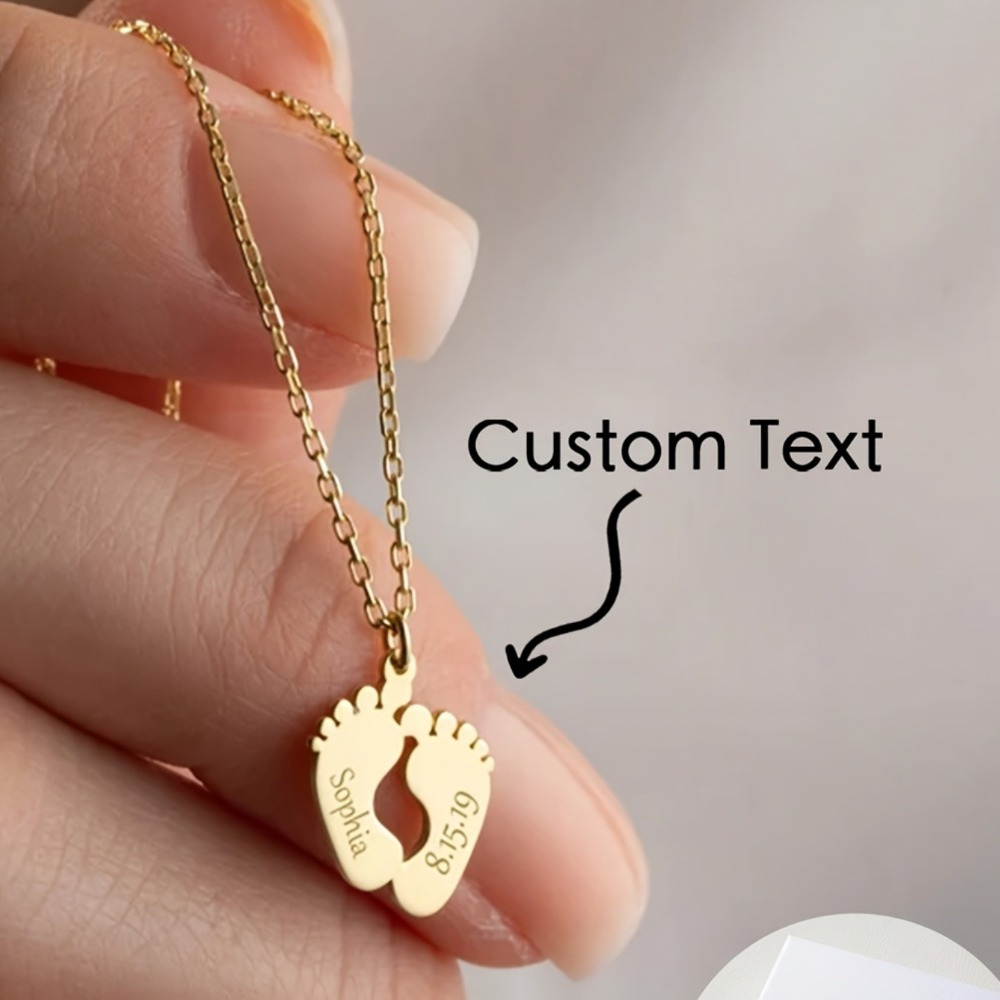 Personalized Family Footprint Pendant Necklace — Engravable
